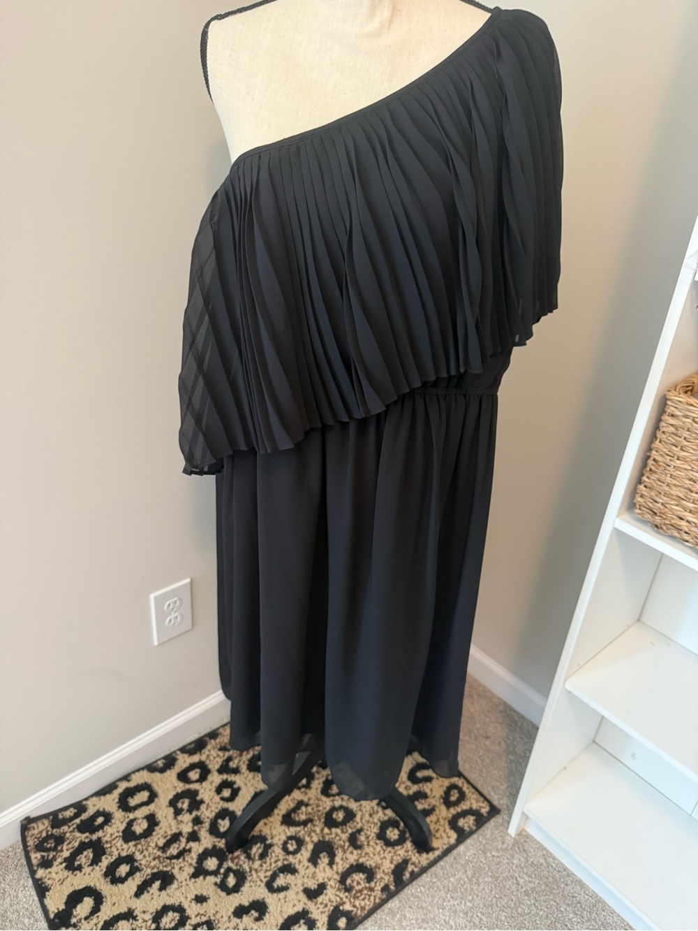 Lane Bryant Black One-Shoulder Pleated Dress